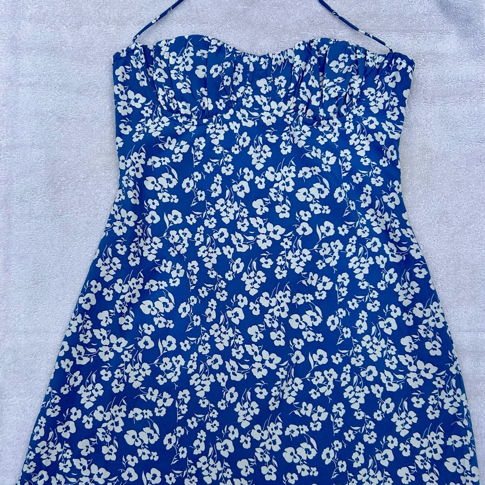 Princess Polly Floral Halter Dress in Blue and White